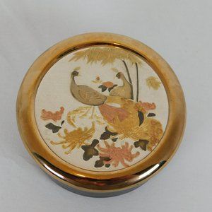 Art Of Chokin Vintage Trinket Box with Lid Black Peacocks Bird 24k Gold Edged